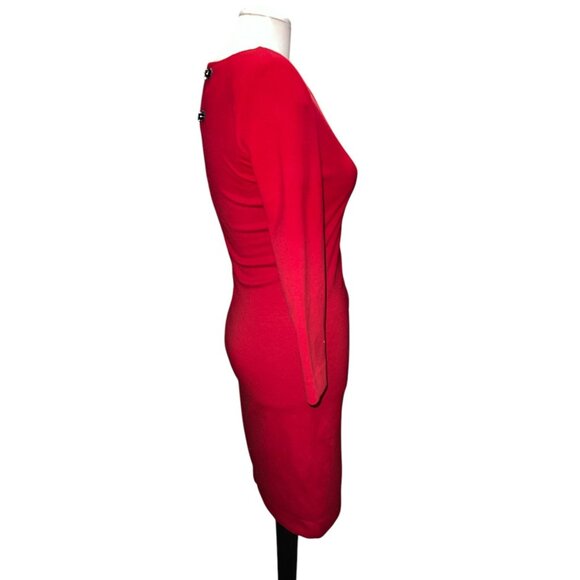 MNG By Mango Red Long Sleeve Ruched Dress Sz Medium Womens Buckle Back - Picture 11 of 16